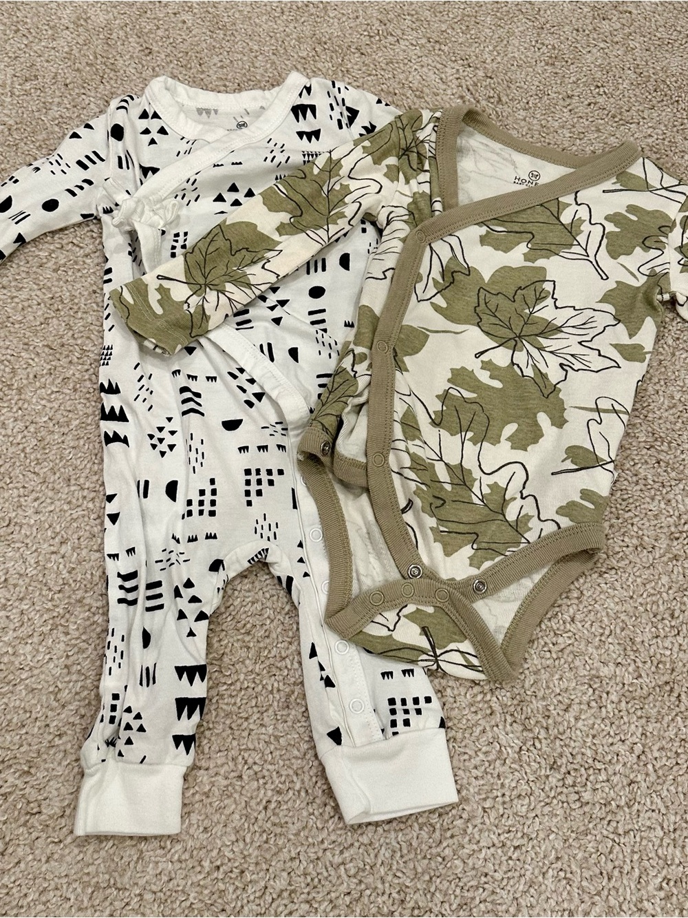 The Honest Company Olive & White Printed Baby One-Piece Set